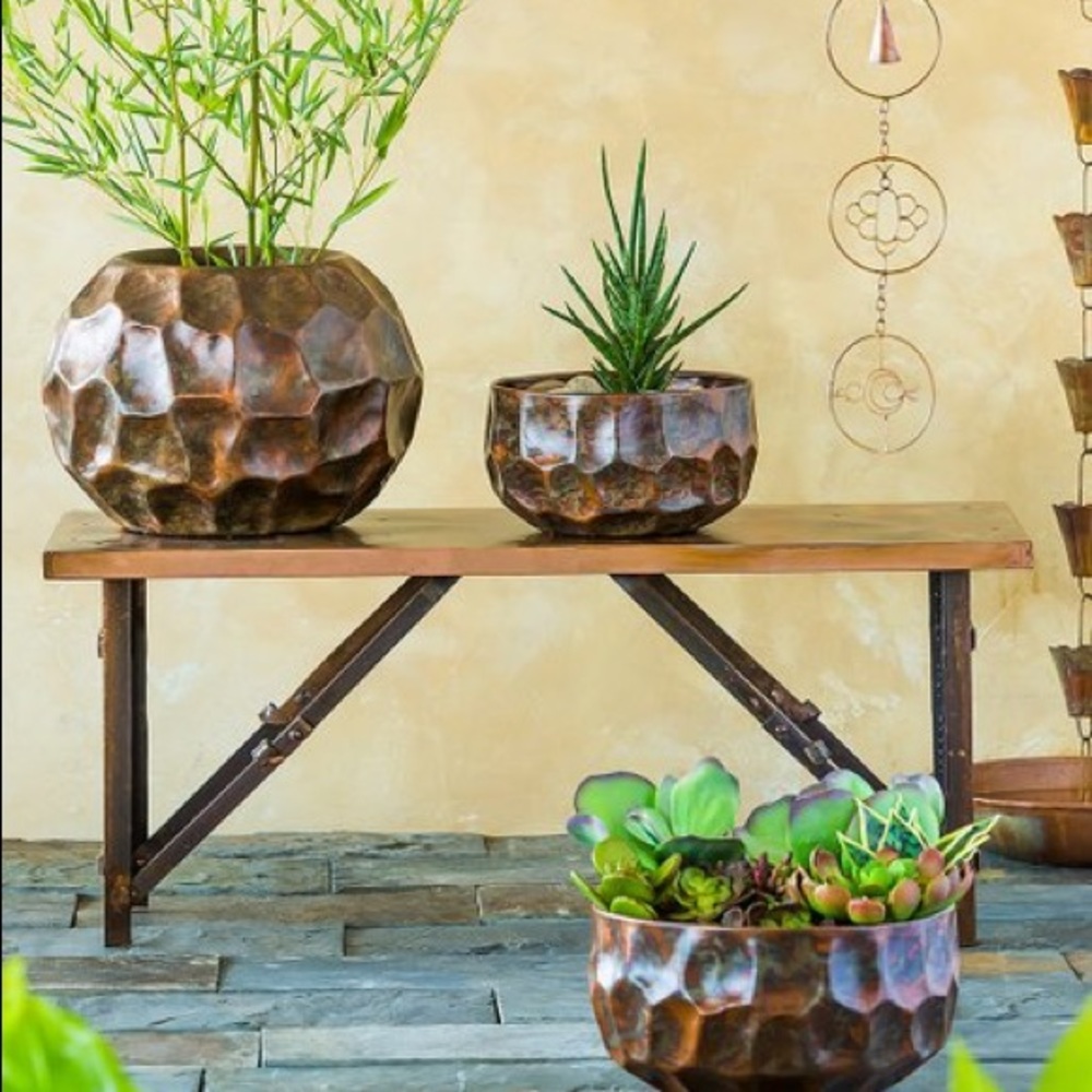 Evergreen Burnt Copper-Finish Fold-Up Garden Bench - Picture 2 of 4